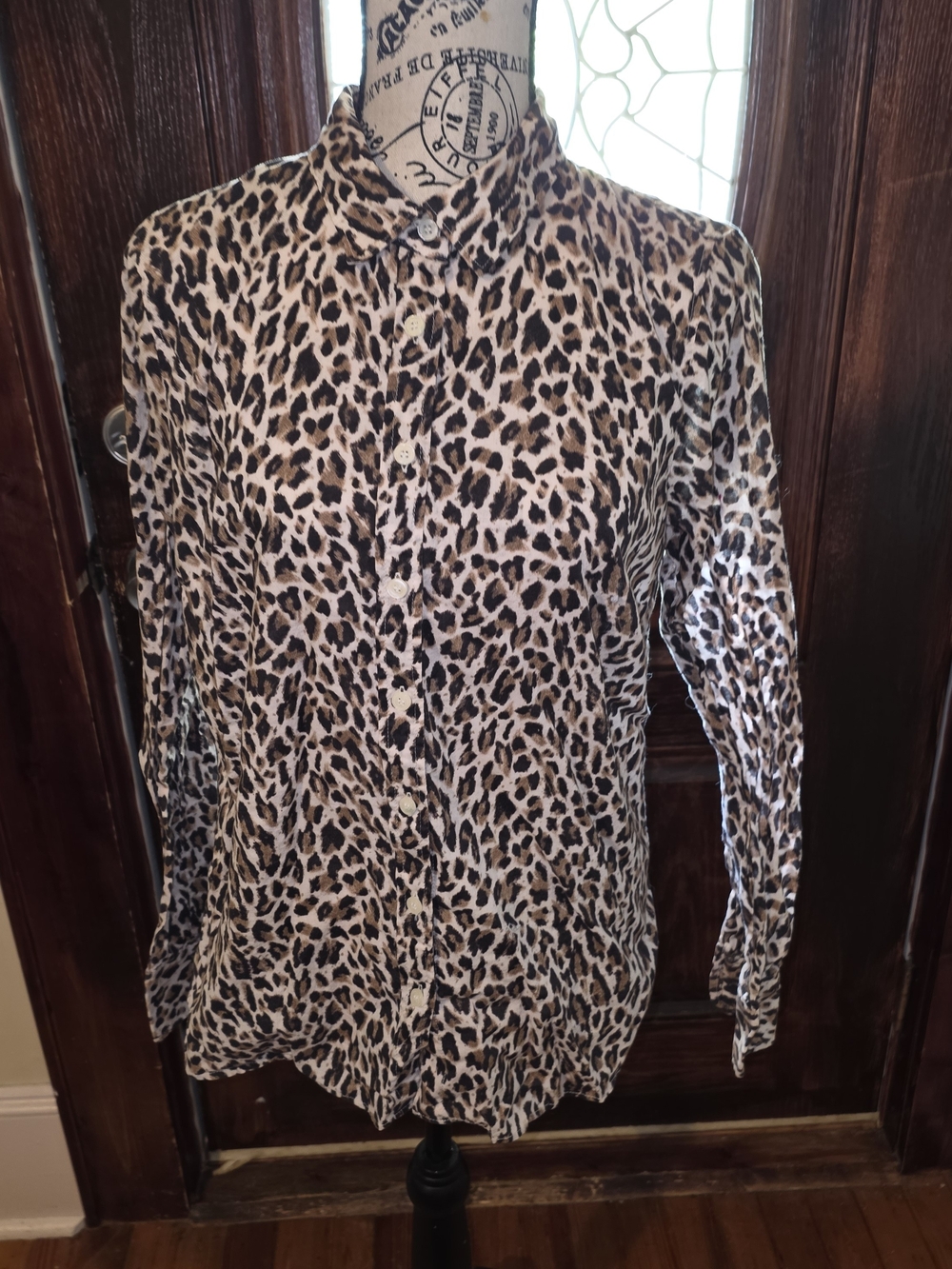 J. Crew Women's Leopard Print Button-Down Shirt - Beige, Black Medium